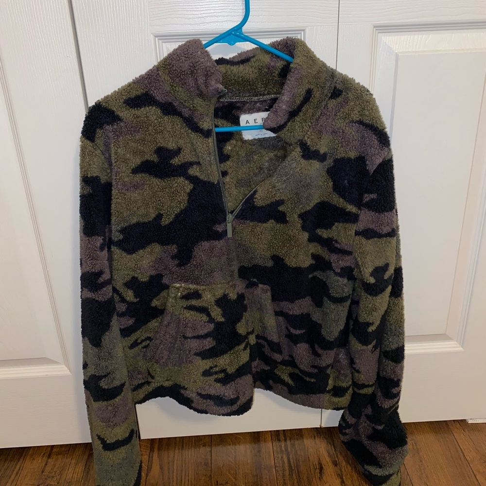 Fluffy camo quarter zip